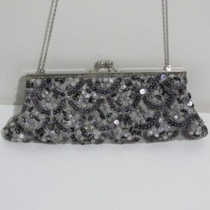 Silver Grey Sequined Evening Shoulder Bag
